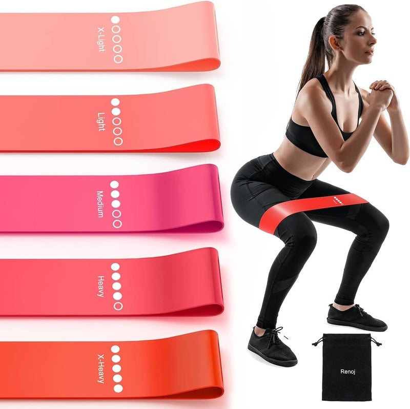 RenoJ Resistance Bands for Working Out, 5-Pack Elastic Exercise Bands for Strength Training, Stretching, Workout; Home Gym Equipment for Women Men, Pilates Yoga Physical Therapy, Leg Glute Arm Exercise Kit - Image 1